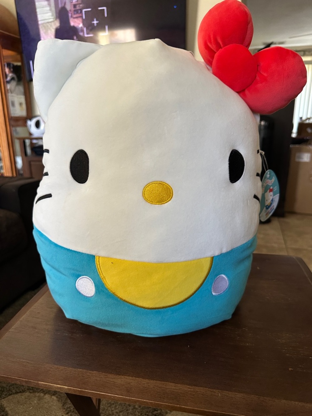 Hello Kitty Squishmallow Plush in White, Red, Teal and Yellow